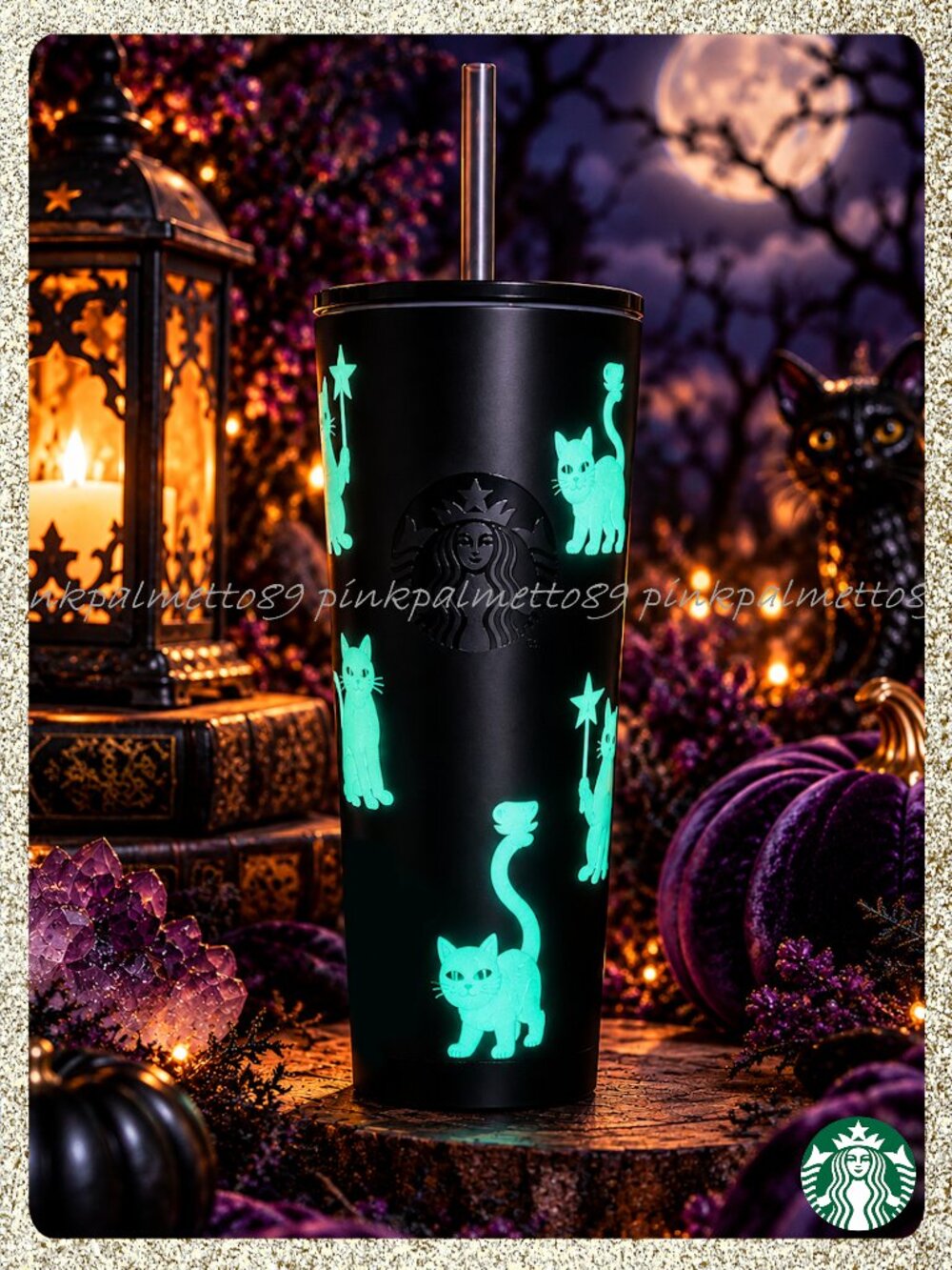 🖤🌙 NWT 2026 Starbucks Bewitched Glow-in-the-Dark Black Cats 23oz SS Tumbler